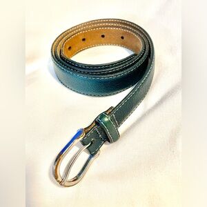 *VINTAGE* L.L. Bean Pebbled Leather Belt - Wmns Sz S - Blue - Brass Buckle - USA